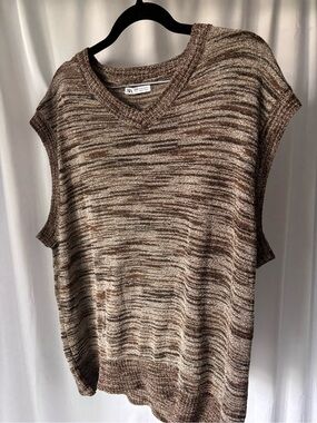 Zara Marled Brown & Cream V-Neck Sweater Vest
